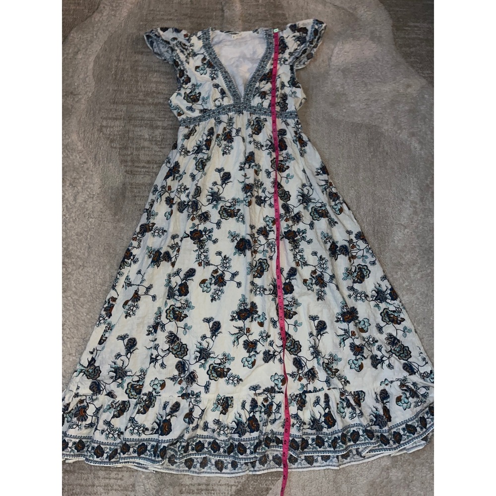 Max Studio London Floral Maxi Dress White Blue V-Neck Flutter Sleeve Small - Picture 5 of 6